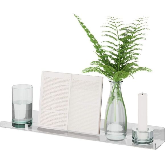 Set of 2 Acrylic 24" Invisible Floating Shelves for Wall, Thick Lucite - Picture 1 of 6